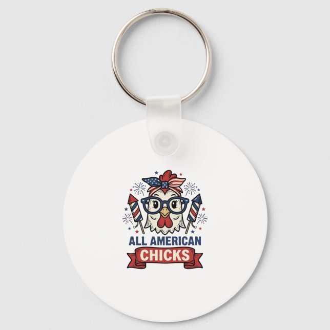 All American Chicks Patriotic Chicken Vector Desig Keychain (Front)