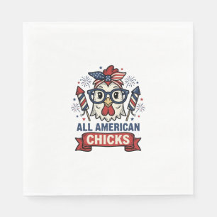 All American Chicks Patriotic Chicken Vector Desig Napkins
