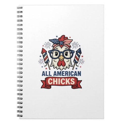 All American Chicks Patriotic Chicken Vector Desig Notebook