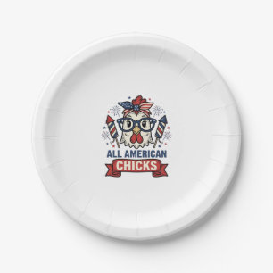 All American Chicks Patriotic Chicken Vector Desig Paper Plates