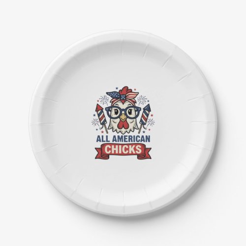 All American Chicks Patriotic Chicken Vector Desig Paper Plates