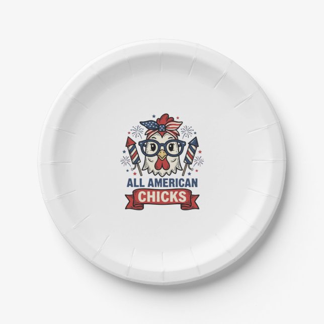 All American Chicks Patriotic Chicken Vector Desig Paper Plates (Front)