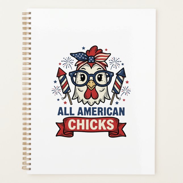 All American Chicks Patriotic Chicken Vector Desig Planner (Front)