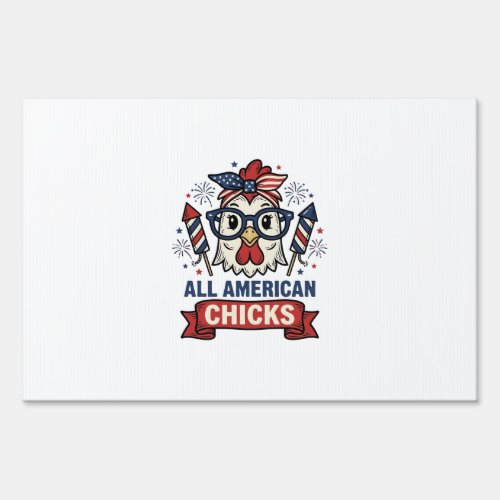 All American Chicks Patriotic Chicken Vector Desig Sign
