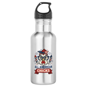 All American Chicks Patriotic Chicken Vector Desig Stainless Steel Water Bottle