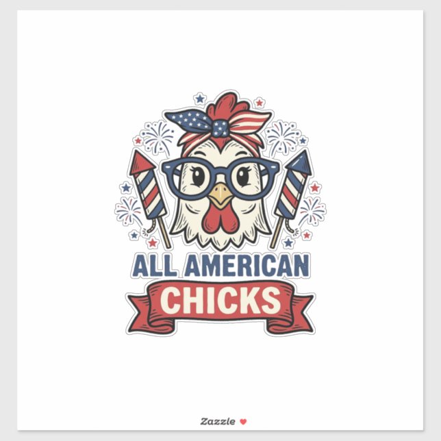 All American Chicks Patriotic Chicken Vector Desig Sticker (Sheet)