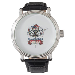 All American Chicks Patriotic Chicken Vector Desig Watch