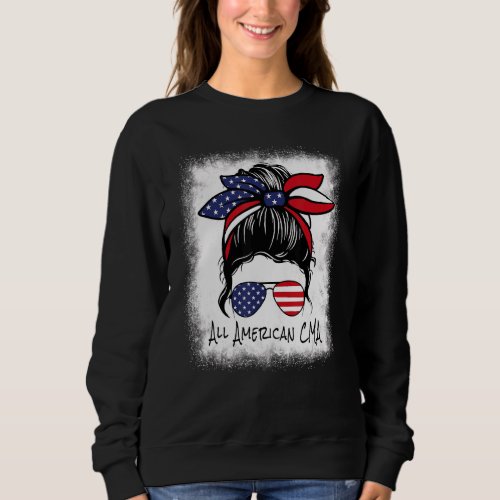 All American Cma Nurse Messy Bun 4th Of July Red W Sweatshirt