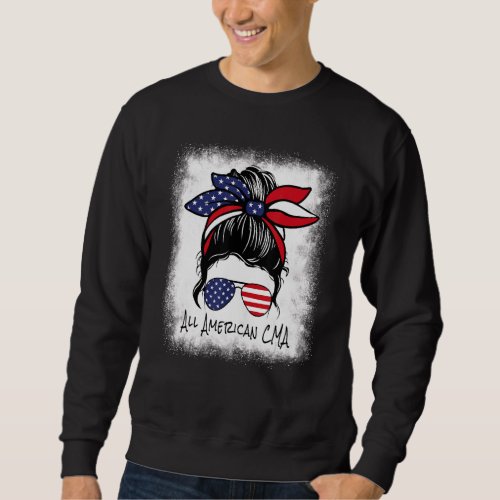 All American Cma Nurse Messy Bun 4th Of July Red W Sweatshirt