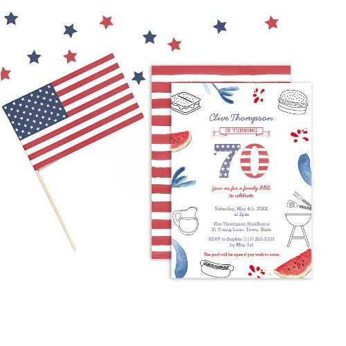 All_American Cookout Grill 70th Birthday Party Invitation