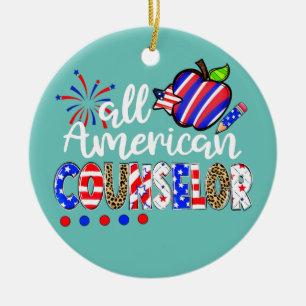 All American Counselor Fireworks Leopard 4th Of Ceramic Ornament