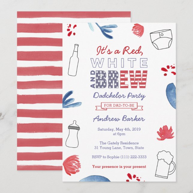 All-American Dadchelor Party or Daddy Baby Shower Invitation (Front/Back)