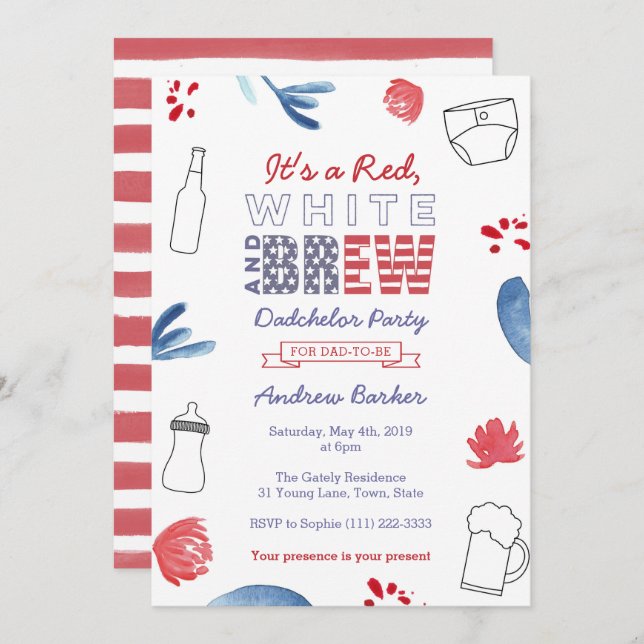 All-American Dadchelor Party or Daddy Baby Shower Invitation (Front/Back)