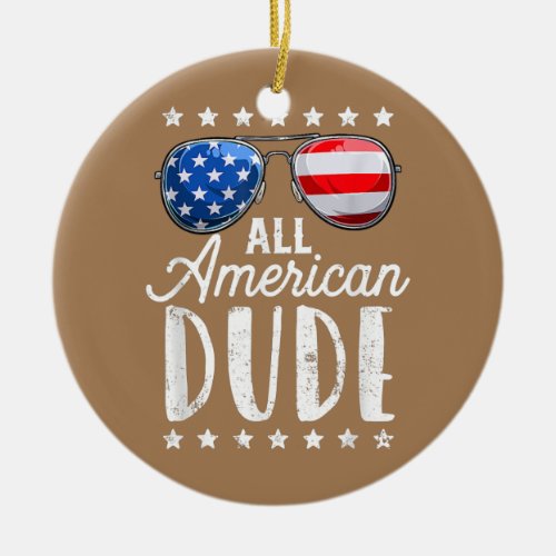 All American Dude 4th Of July Boys Kids Ceramic Ornament