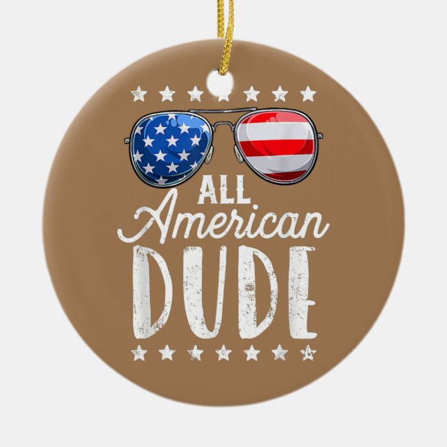 All American Dude 4th Of July Boys Kids Ceramic Ornament (Front)