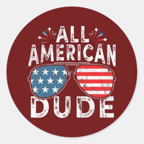 All American Dude 4th Of July Sunglasses Boys Classic Round Sticker