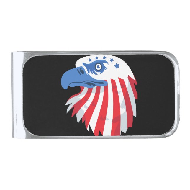All American Eagle and Flag Silver Finish Money Clip (Front)