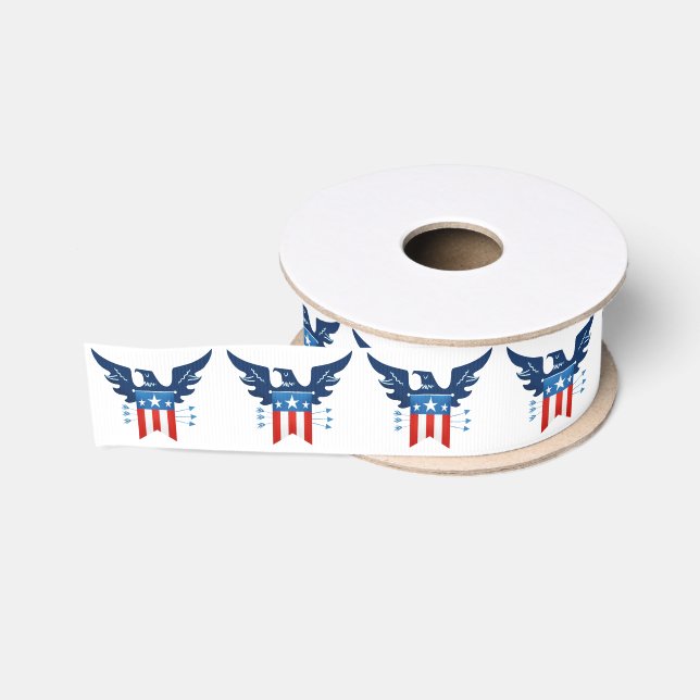 All American Eagle & Flag Patriotic Grosgrain Ribb Grosgrain Ribbon (Spool)