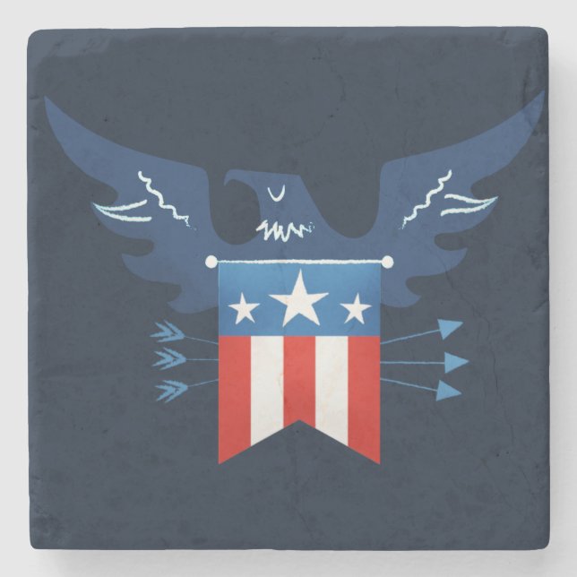 All American Eagle & Flag Patriotic Stone Coaster (Front)