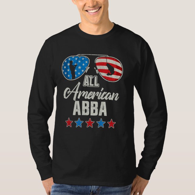 All American Fishing Abba 4th Of July US Flag Sung T-Shirt (Front)