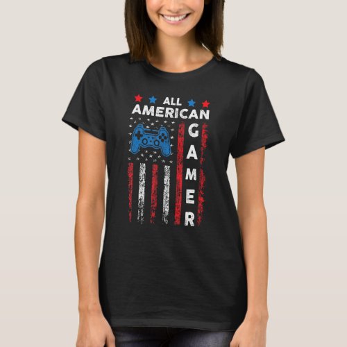 All American Gamer Patriotic Video Game 4th Of Jul T_Shirt