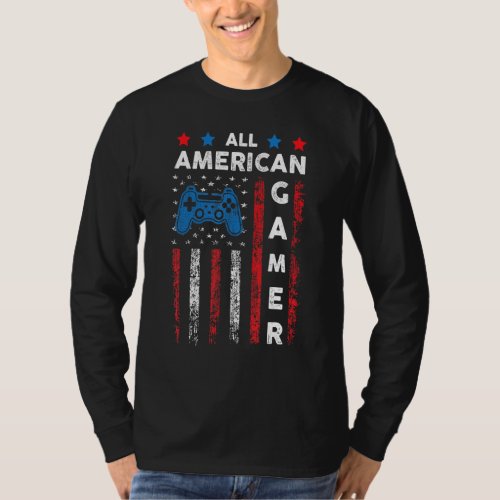 All American Gamer Patriotic Video Game 4th Of Jul T_Shirt