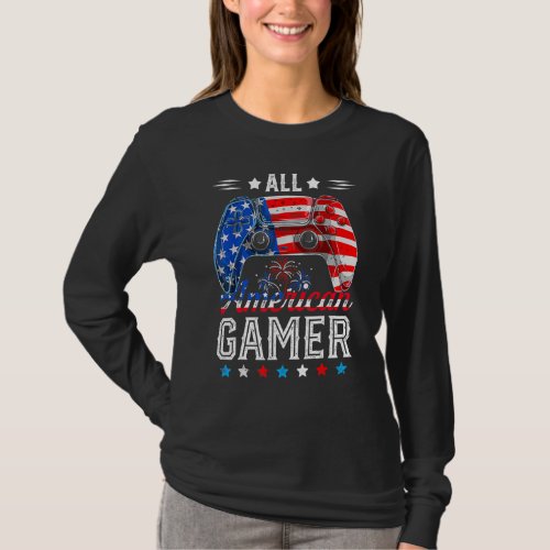 All American Gamer Video Game Flag American 4th Of T_Shirt