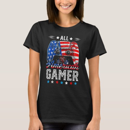 All American Gamer Video Game Flag American 4th Of T_Shirt