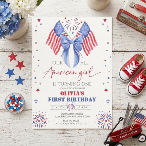 All American Girl 1st Birthday Invitation