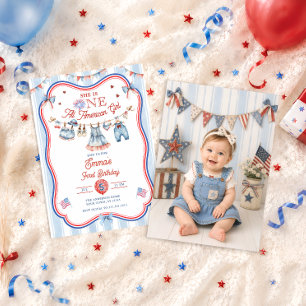 All American Girl 1st Birthday Photo Invitation