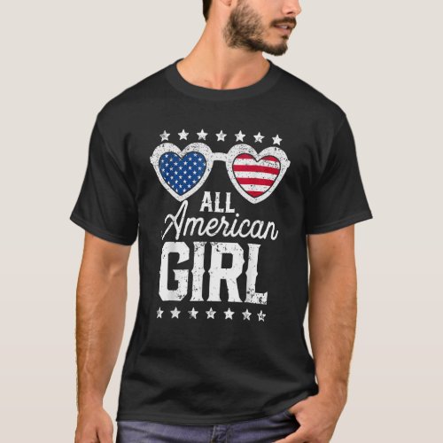 All American Girl 4th Of July Girls Kids Sunglasse T_Shirt