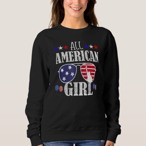 All American Girl 4th Of July Girls Kids Teens Sun Sweatshirt