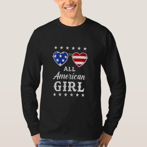 All American Girl 4th Of July Girls Kids Teens Sun T_Shirt