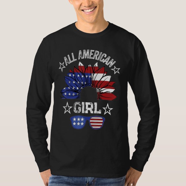 All American Girl 4th Of July Shirt Women Sunflowe (Front)