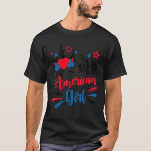 All American Girl 4th Of July Unicorn Usa Flag Pat T_Shirt