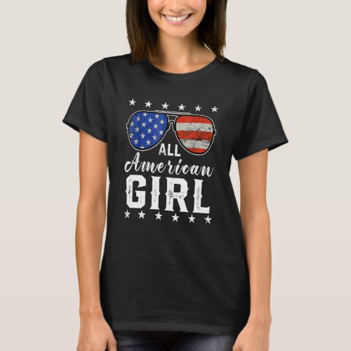 All American Girl 4th Of July Usa America Flag Sun T_Shirt