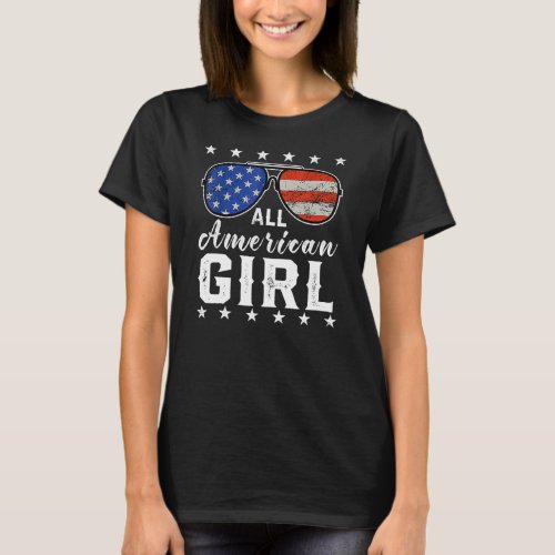 All American Girl 4th Of July USA America Flag T_Shirt