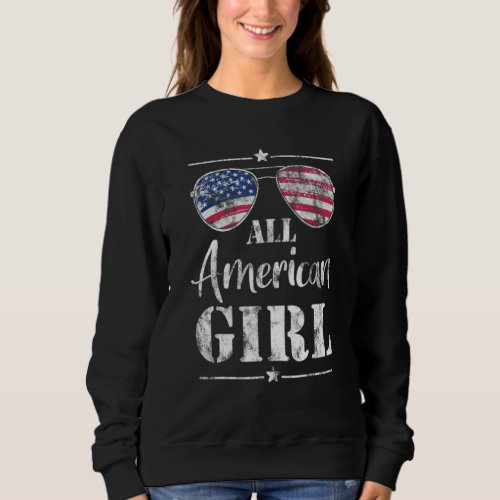 All American Girl 4th Of July  Women Messy Bun Usa Sweatshirt