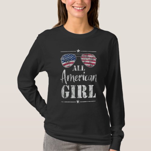 All American Girl 4th Of July  Women Messy Bun Usa T_Shirt
