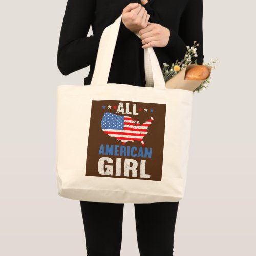 all american girl american flag usa 4th of july large tote bag