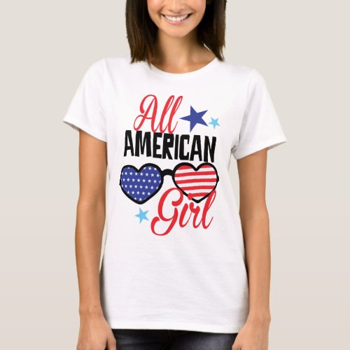 All American Girl American Flag USA T_Shirt
