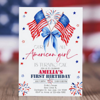 All American Girl Birthday Invitation 4th of July