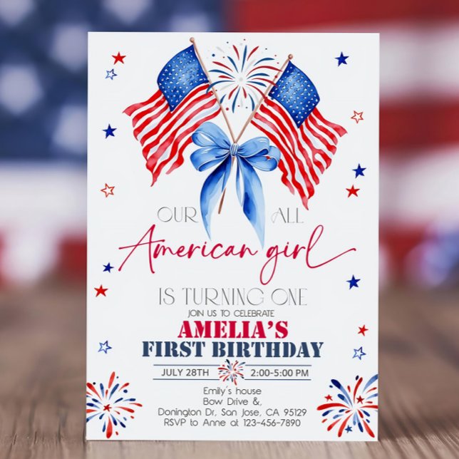 All American Girl Birthday Invitation 4th of July  (Creator Uploaded)