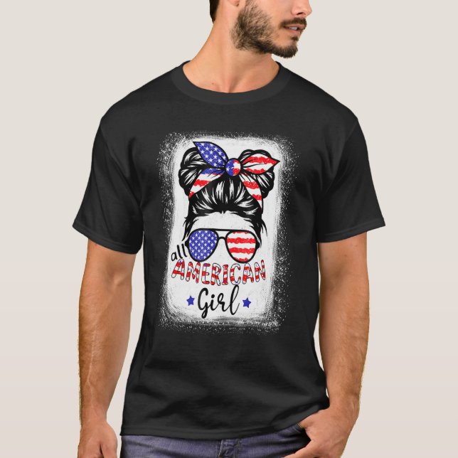 All American Girl Bleached Patriotic July 4th T-Shirt (Front)
