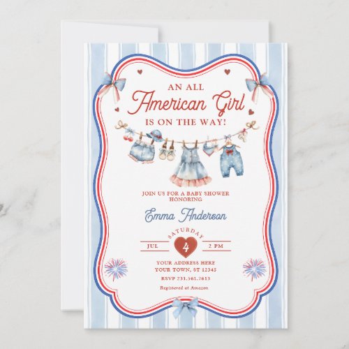 All American Girl Patriotic Baby Shower All in One Invitation