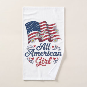 All American Girl Patriotic Daisy Flag Shirt Desig Hand Towel