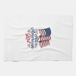 All American Girl Patriotic Daisy Flag Shirt Desig Kitchen Towel