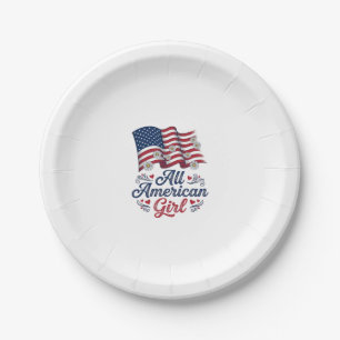 All American Girl Patriotic Daisy Flag Shirt Desig Paper Plates