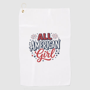 All American Girl Patriotic Vintage Vector Design_ Golf Towel