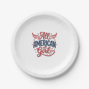 All American Girl Patriotic Vintage Vector Design_ Paper Plates